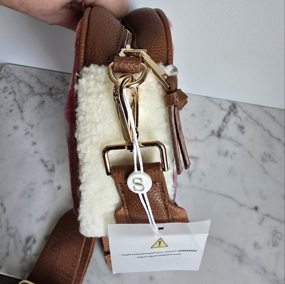 Shiraleah, New, Mirabel Camera Crossbody Purse Pink Plaid Sherpa Flannel Bag - Picture 9 of 13